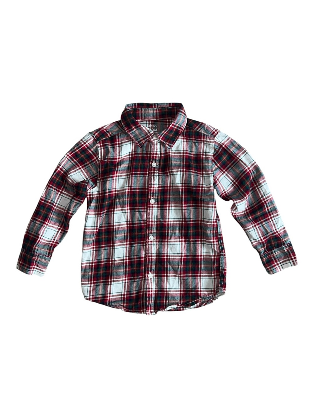 Carter's Red, Navy & White Plaid Button-Down Shirt Size 4/4A